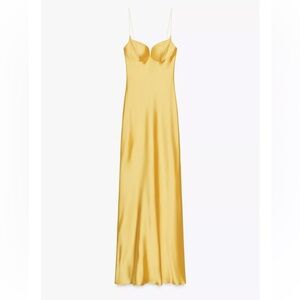 Zara Yellow Satin Maxi Dress
